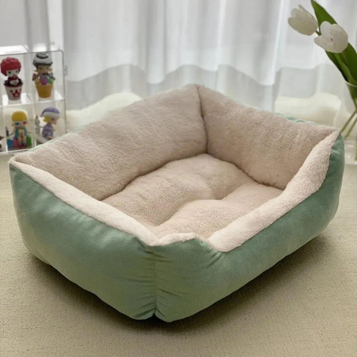 Perrera cuadrada de felpa para perros y gatos, sofá cama para perros medianos y pequeños, cojín cálido para invierno, sofá cama para mascotas, estera, producto para mascotas - imagen 2