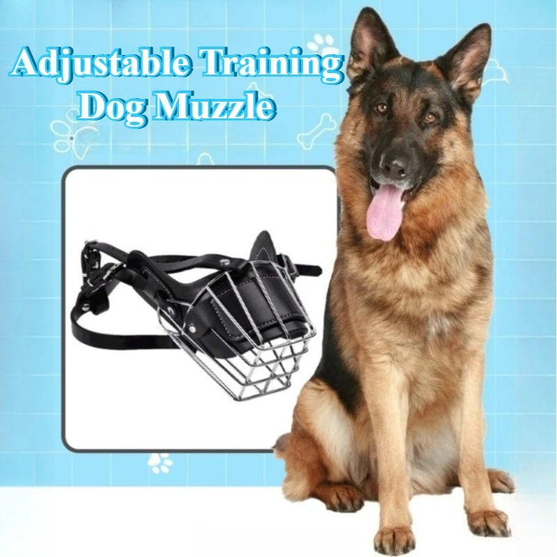 Bozal de perro de cuero y Metal, bozal de cesta antimordida ajustable para perros medianos y grandes, cubierta bucal de entrenamiento, protección para mascotas al aire libre