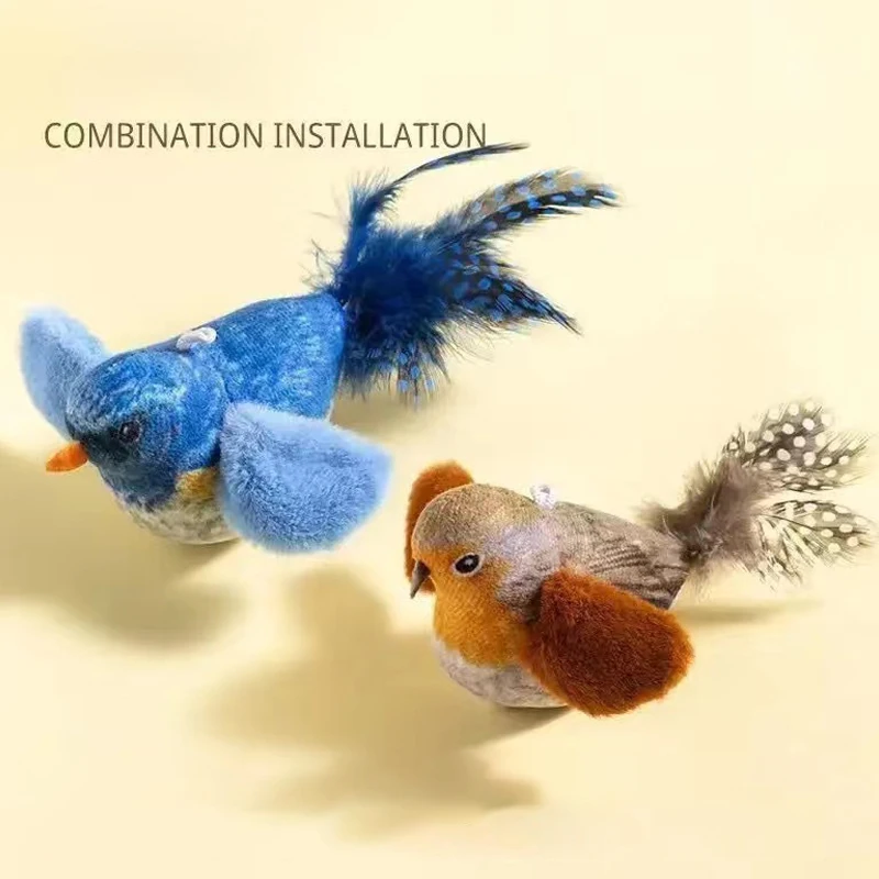Juguetes para gatos de pájaro simulado, juguetes interactivos para pájaros voladores para gatos, pueden agregar hierba gatera, juguete de peluche activado por tacto, accesorios para perros - imagen 5