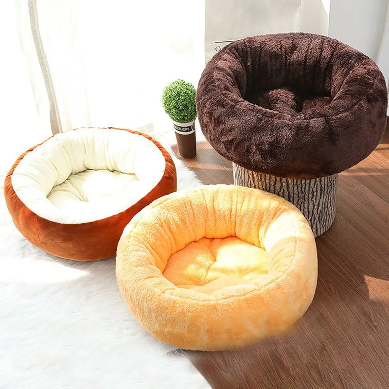 Casa redonda para perros y gatos, cama de felpa para mascotas para animales pequeños y medianos, calmante, cálido, cojín de red para dormir, perrera lavable - imagen 2