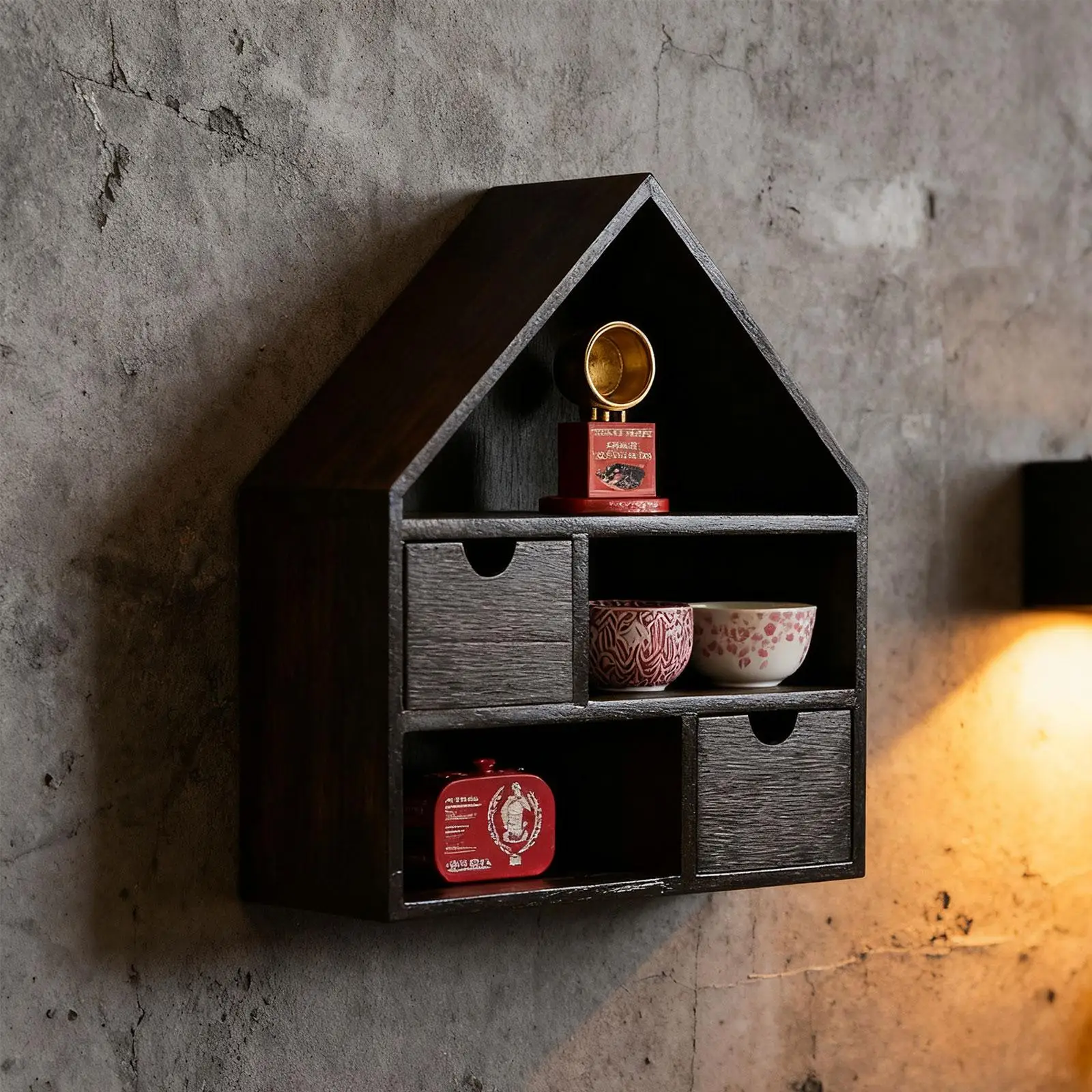 Wall Mounted Curio Cabinet, Hanging Wooden Box, House Shaped Wooden Shadow Cubby Box for Keepsake Wall Mounted Curio Cabinet, Hanging Wooden Box, House Shaped Wooden Shadow Cubby Box for Keepsake