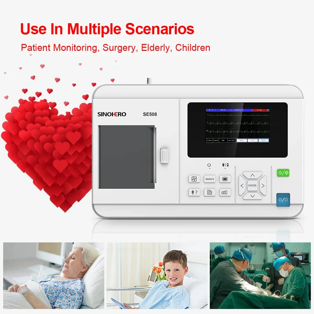 Monitor EKG del electrocardiógrafo de la máquina ECG de 3 canales y 12 derivaciones con la impresión térmica SE508 - imagen 4
