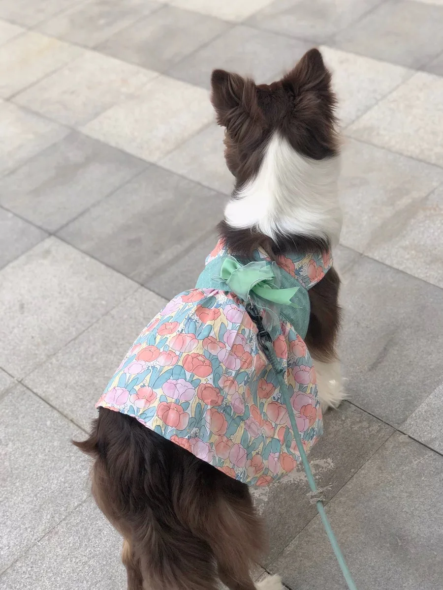 Vestido con lazo y tirantes para primavera y verano, camisa Floral para perros grandes y medianos, para Husky, Labrador, Golden Retriever, Border Collie - imagen 4
