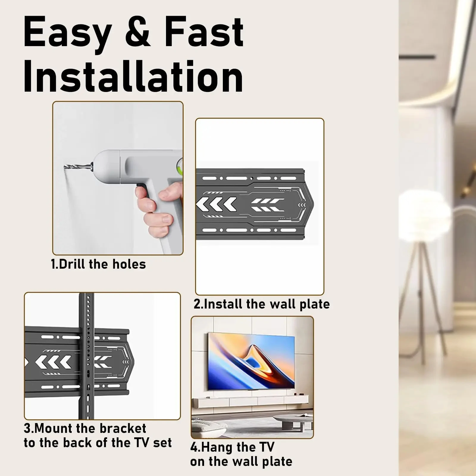 Soporte de pared para TV, perfil bajo para la mayoría de televisores de 32-70", soportes de TV universales de montaje en pared fija Max VESA 400 x 400 mm, peso hasta 110 libras - imagen 5