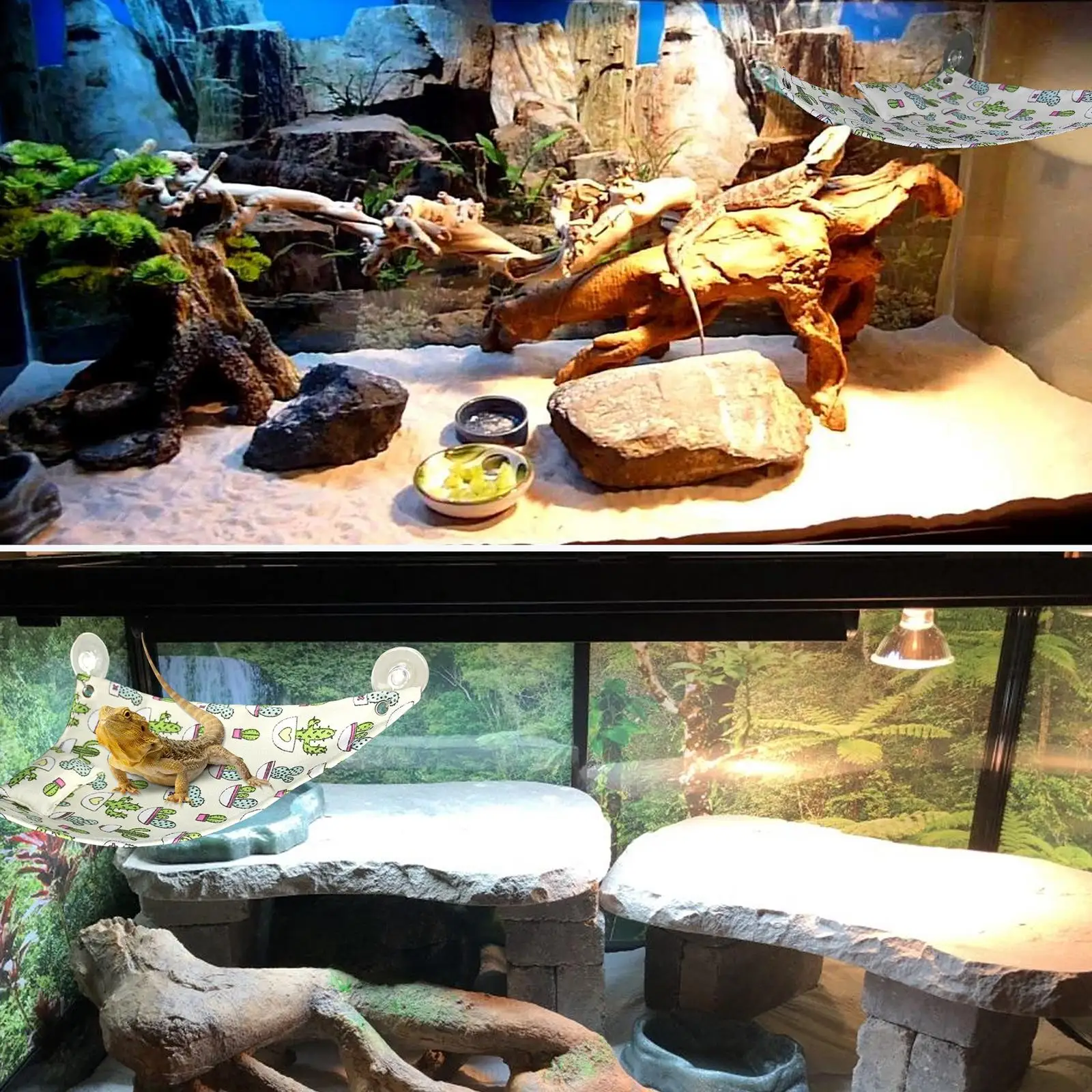 Reptile Hammock with Adhesive Hooks and Suction Hook Bed Lounger Ladder Hanging