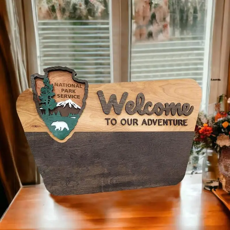 Letrero de aventura del Parque Nacional, tablero de campamento decorativo de madera de 38cm, ventana/pared/decoración del hogar para naturaleza, actividad al aire libre y naturaleza - imagen 4