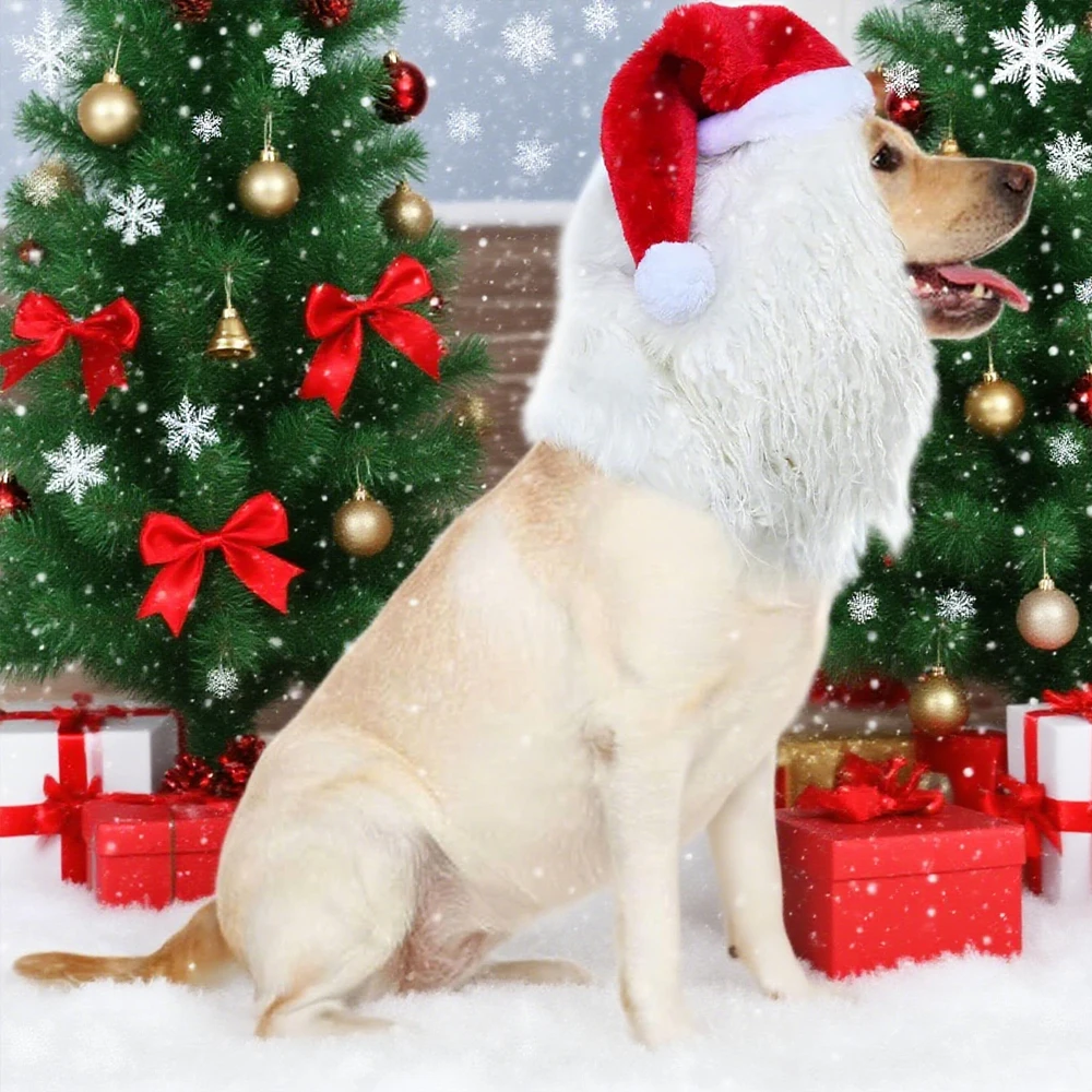 Gorro navideño para perro con melena de león, disfraces de Papá Noel, peluca de León realista para perro mascota con orejas, accesorios para mascotas, 1 ud. - imagen 3