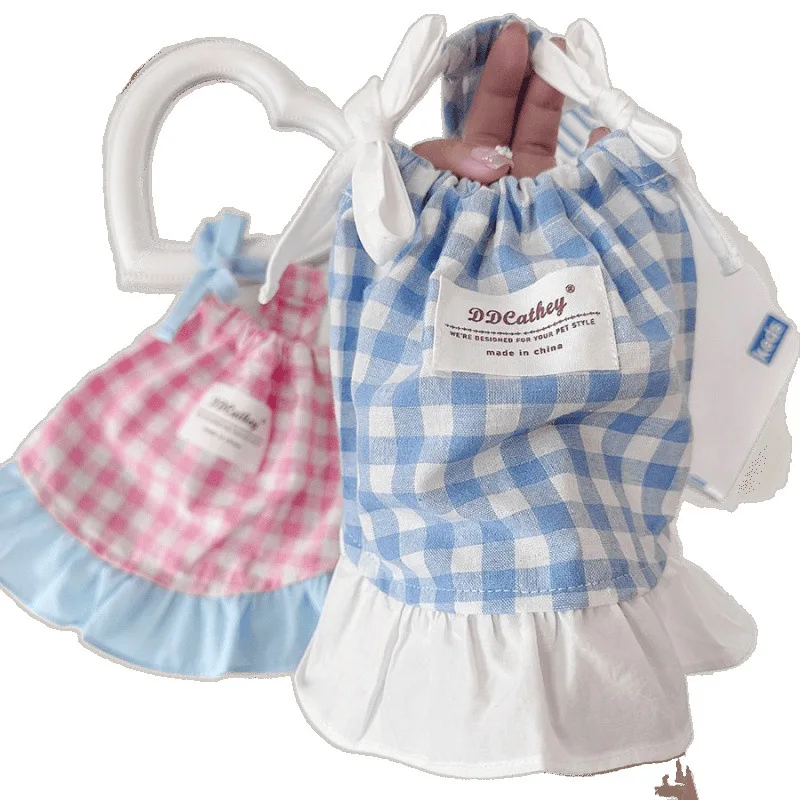 Ropa para mascotas, vestidos con lazo para cachorros de primavera/verano, camiseta sin mangas a cuadros, nueva Camisa pequeña de peluche, ropa fina para cachorros y gatos, chaleco refrescante para perros - imagen 5