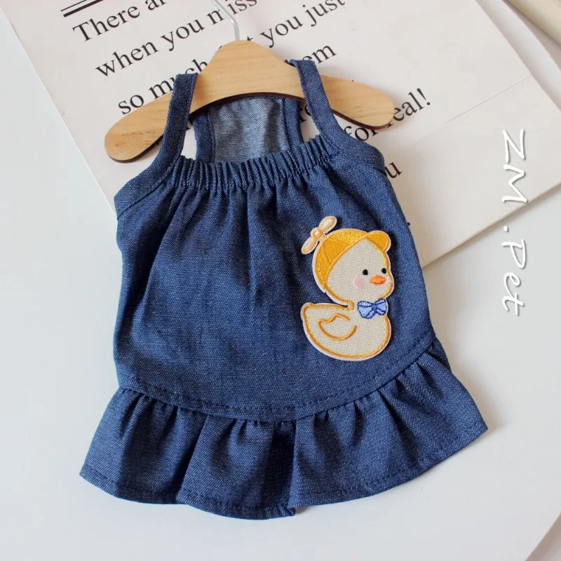 Chaleco vaquero de oso bonito para primavera/verano para mascotas, tracción en el pecho y la espalda, bonito vestido con lazo, ropa para cachorros, ropa para perros pequeños - imagen 3