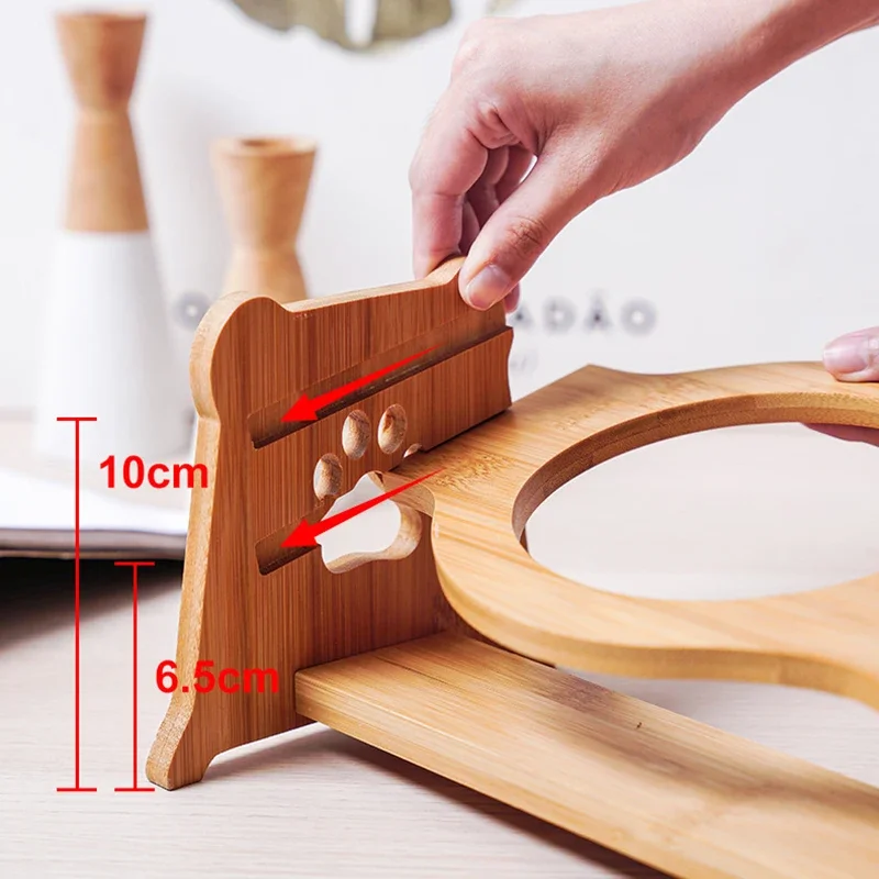 Cuencos de cerámica para gatos, cuencos elevados de bambú para mascotas, protectores para perros y gatos, platos anticómoda para columna Cervical, cuencos y bebederos para mascotas - imagen 4