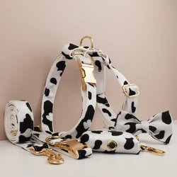 Collar, correa de algodón gris para perro con arnés y bolsa