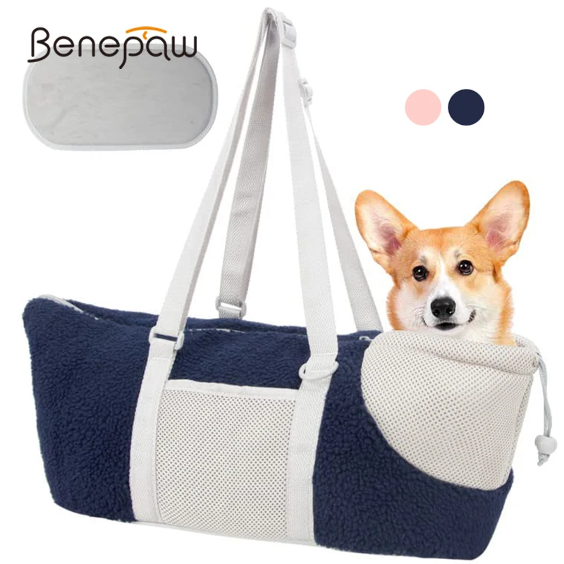 Benepaw-Bolsa de transporte portátil para mascotas, bolsa de transporte con diseño de cremallera ajustable para perros pequeños, almohadilla suave extraíble, cuerda fija de viaje