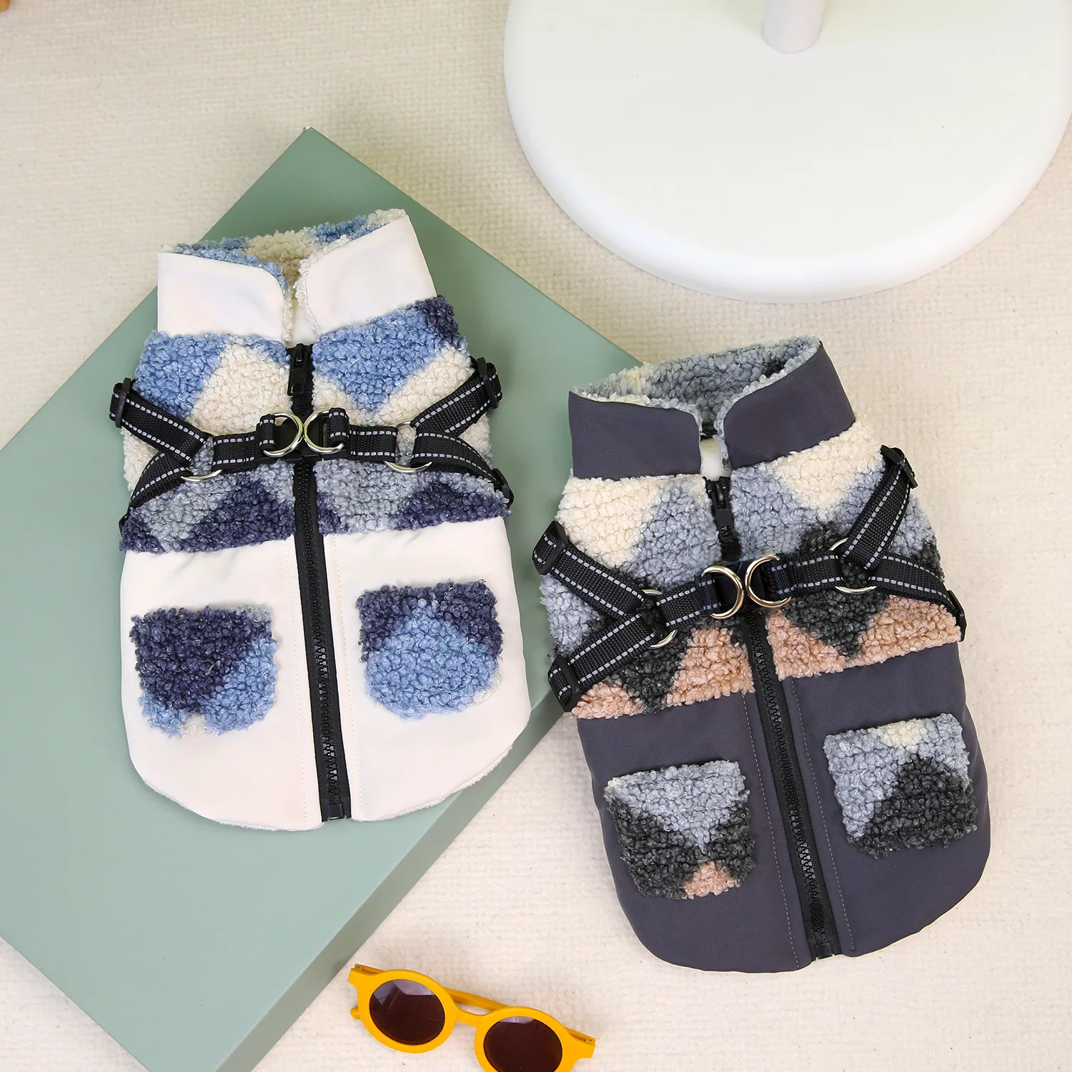 Ropa para perros grandes, chaleco de lana reflectante de invierno, chaqueta con arnés para perros grandes, perro salchicha, Labrador, correa para el pecho para mascotas, abrigo sin mangas