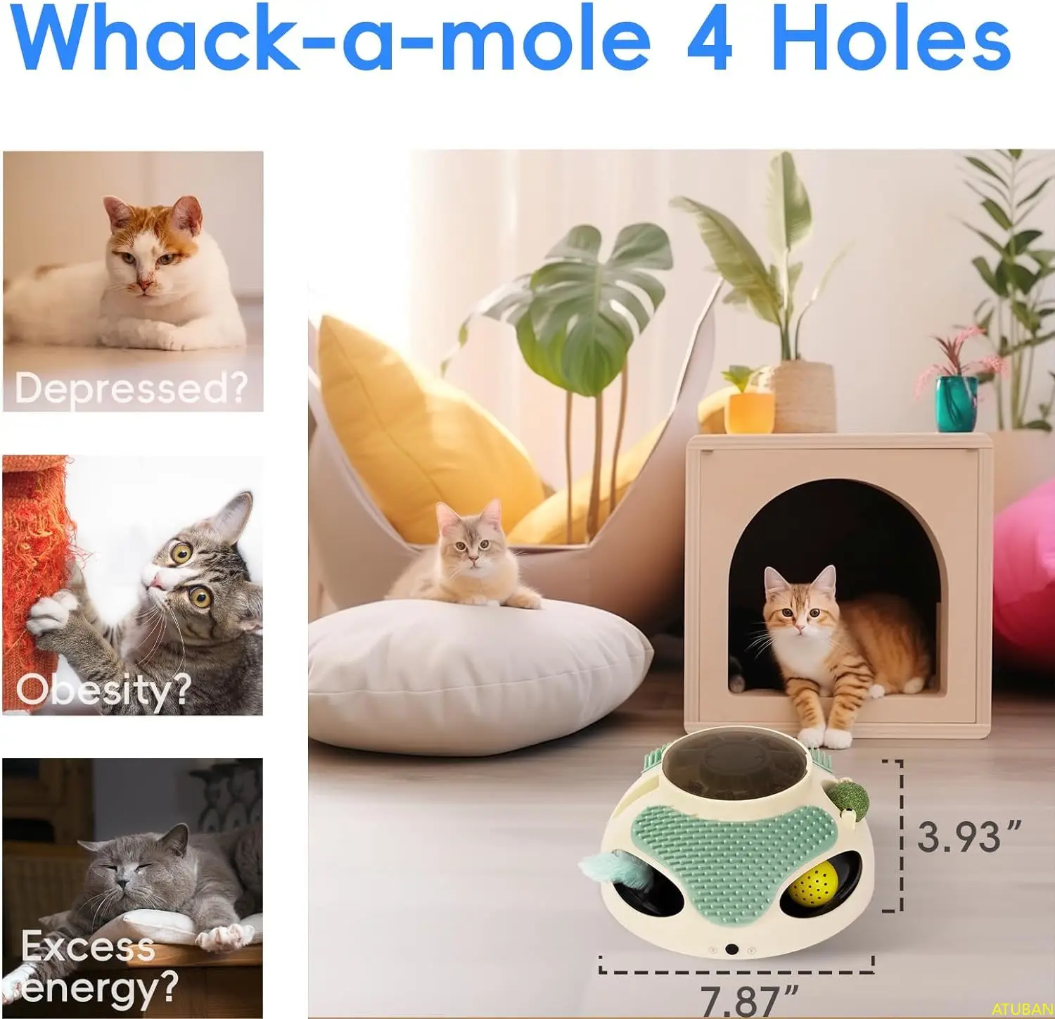 Juguetes interactivos 5 en 1 para gatos de interior, esterilla de masaje, recompensa de alimentación lenta, bolas de juguete para gatos y pluma de Ambush, juguete electrónico para gatos - imagen 4