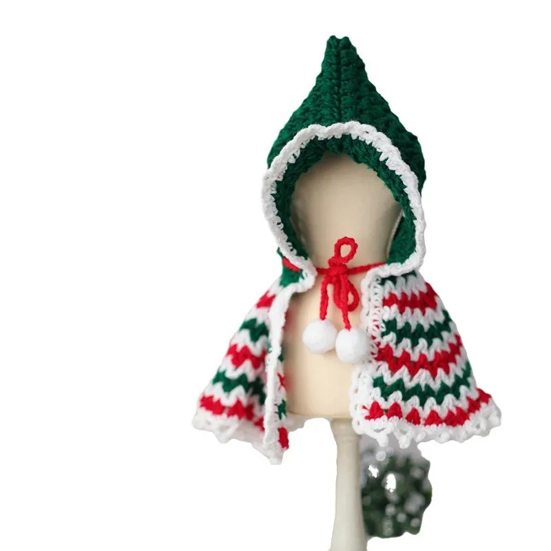 Mascota Otoño/Invierno Navidad chal tejido con capucha capa gato capa con capucha para calidez ropa para perros pequeños - imagen 5