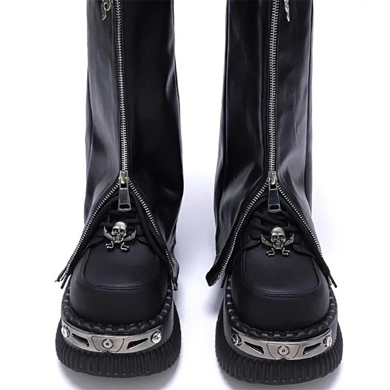 Decoración de Metal, punta redonda, plataforma inferior gruesa, tacones gruesos, zapatos de tacón para mujer con cordones, moda Ins negra Y2K Punk Street, zapatos de mujer - imagen 4