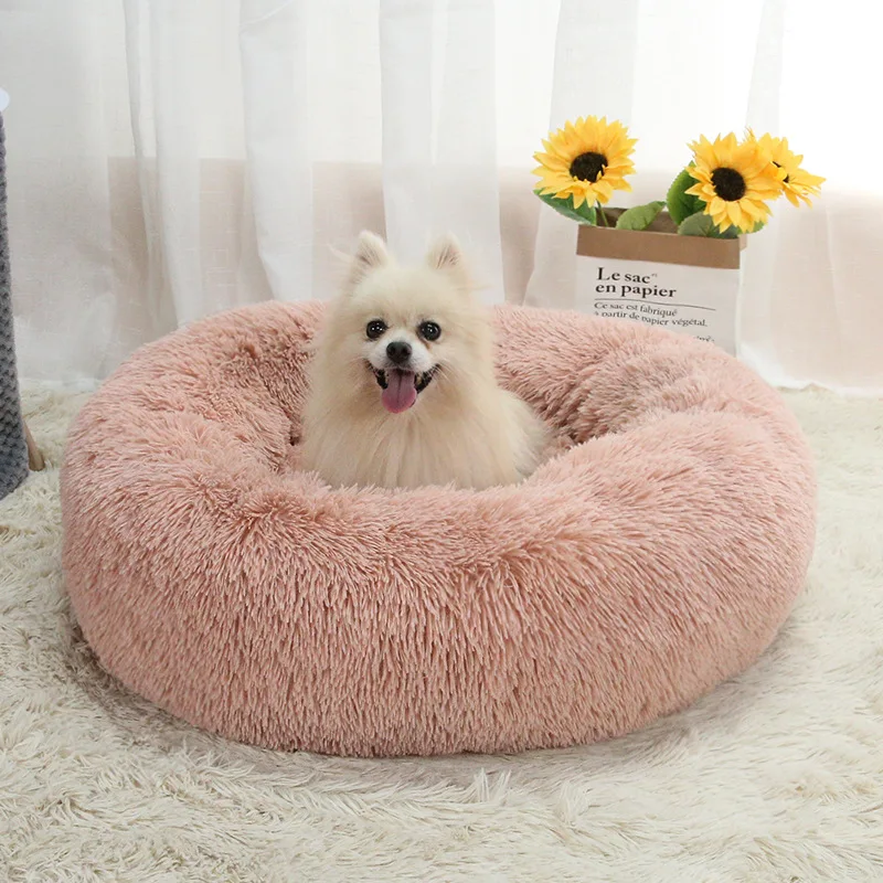 Cama redonda felpa larga para gatos y perros - desmontable y lavable - imagen 5