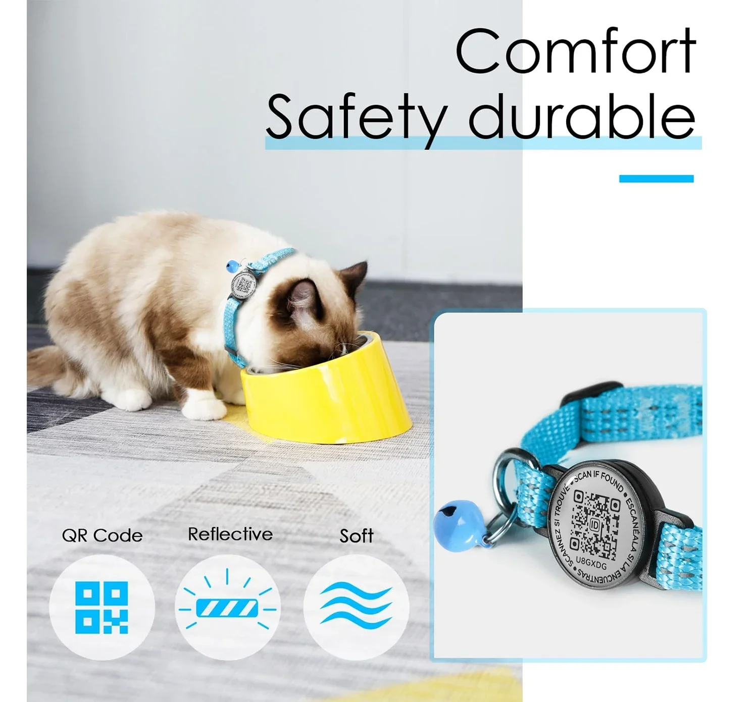 Collar para gato con etiqueta para mascotas QR Code con etiqueta de identificación y campana, accesorios para cachorros y gatos, collares reflectantes para gatitos, etiqueta para gatos, liberación rápida de seguridad - imagen 4