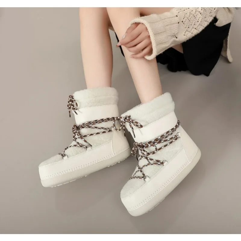 Botas de invierno para mujer, botas de nieve a media pantorrilla de felpa a prueba de frío, antideslizantes, gruesas, con plataforma gruesa, botas de esquí espaciales, talla 36-41 - imagen 2