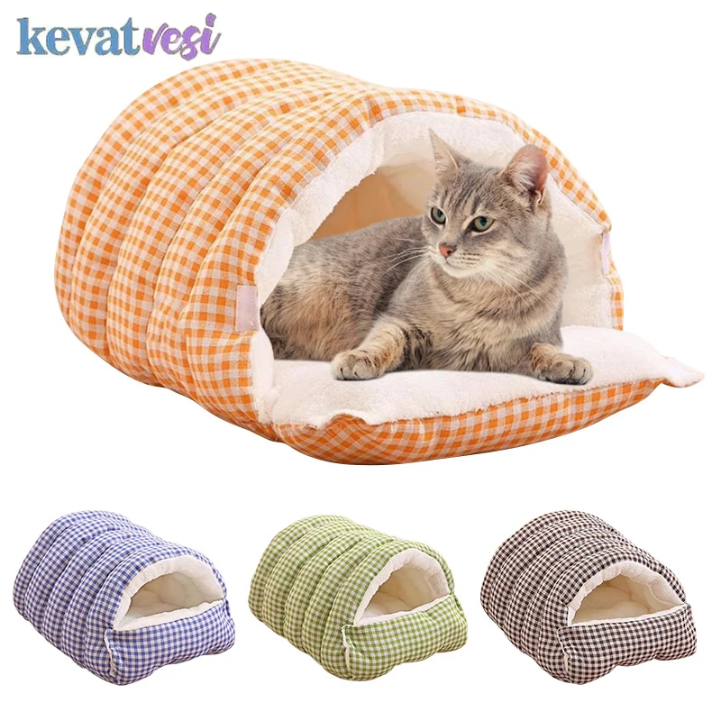 Cama para dormir cálida de invierno para gatos, nido cerrado y acogedor para gatos, cómoda estera para dormir para mascotas, accesorios para gatos y perros pequeños