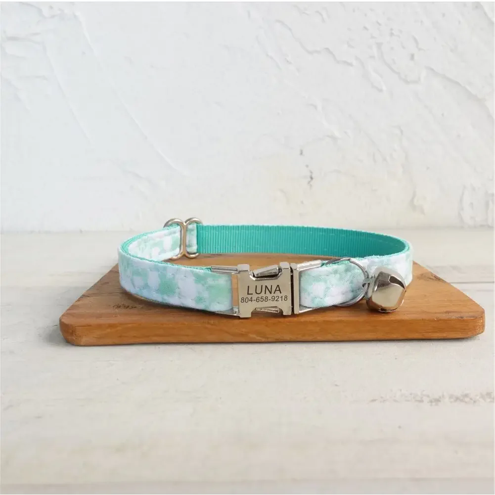 Collar de gato personalizado con grabado gratuito, correa para mascotas a juego, hebilla de Metal de contactos personalizados, Collar pequeño para mascotas de fuego verde