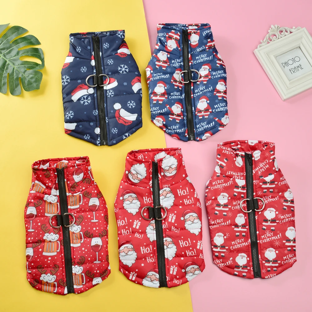Ropa cálida para perros Otoño Invierno chaqueta para mascotas para perros pequeños medianos gatos lindo estampado de Papá Noel trajes para cachorros disfraz de Navidad de Pug - imagen 2