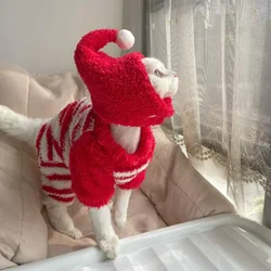 Suéter de felpa cálido para gatos Devon Rex y Sphynx con gorro