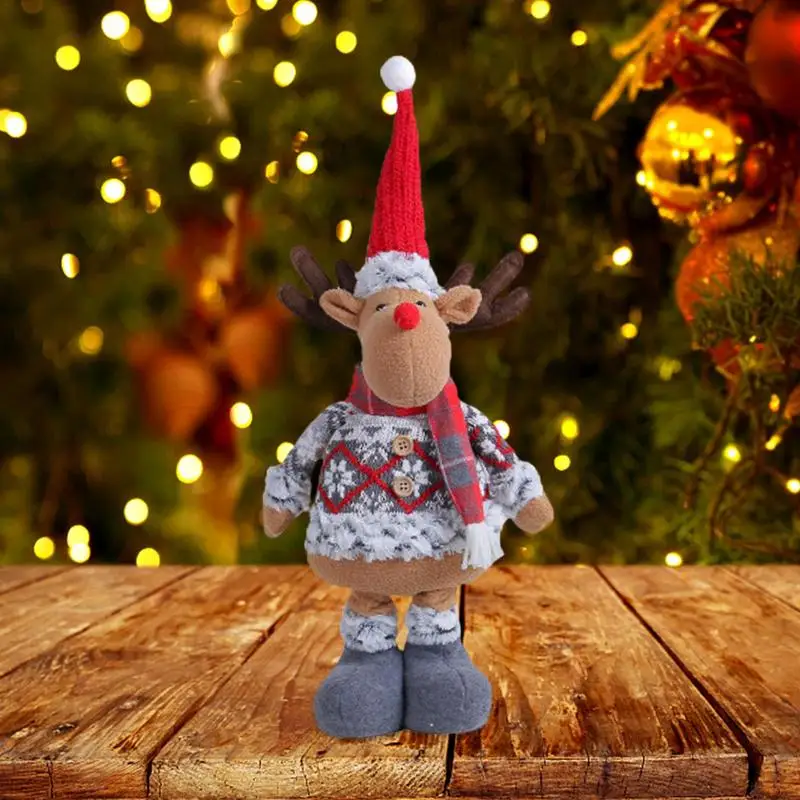 Muñecos de renos de Navidad, animales de peluche, adorno telescópico, hecho a mano larga muñeco de nieve de pierna, muñeco de Papá Noel, sombrero superior - imagen 5