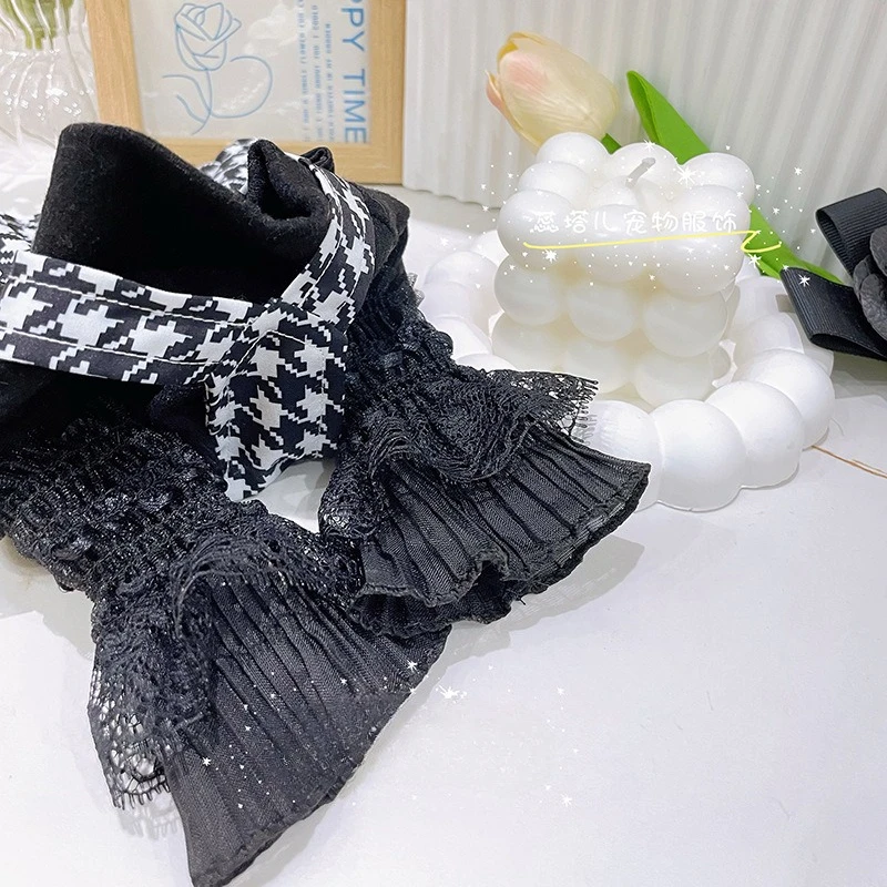 Camisa básica de cuello alto para mascotas, camiseta de otoño e invierno con mangas acampanadas de encaje, ropa para perros pequeños - imagen 3