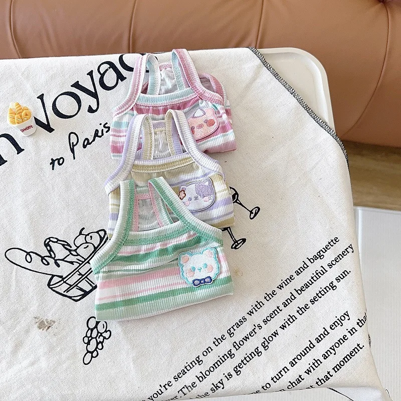 Ropa para mascotas, Top de dos pies para gatos, chaleco fino elástico a rayas sin mangas para perros, chaleco para perros medianos y pequeños, ropa para cachorros - imagen 3