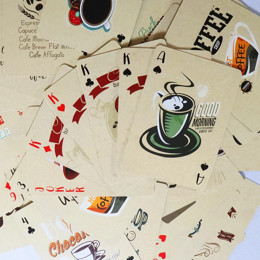 Baraja de póker con diseño de café - 54 cartas, juego retro casero - imagen 3