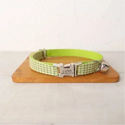 Collar de gato con grabado gratis y correa a juego - verde y amarillo
