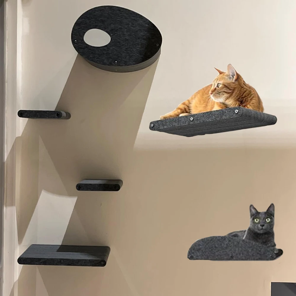 Estante perchero de pared para gatos con rascador – Fieltro gris