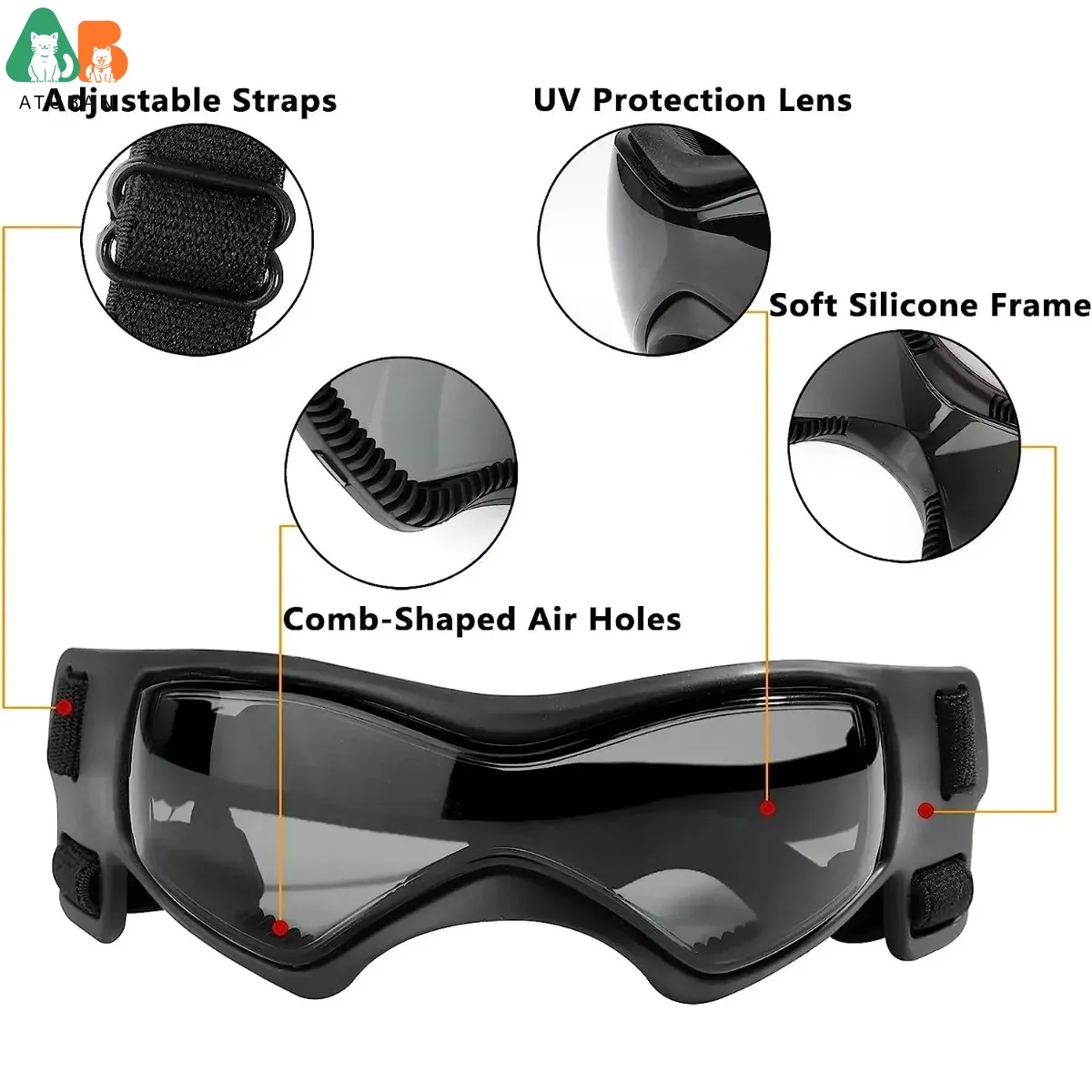 ATUBAN Gafas para perros Protección UV para perros de razas pequeñas a medianas, Gafas de sol para cachorros A prueba de viento A prueba de niebla A prueba de polvo A prueba de nieve - imagen 2