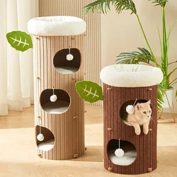 Casa para gatos de interior con cama de 2 niveles y túnel cubierto