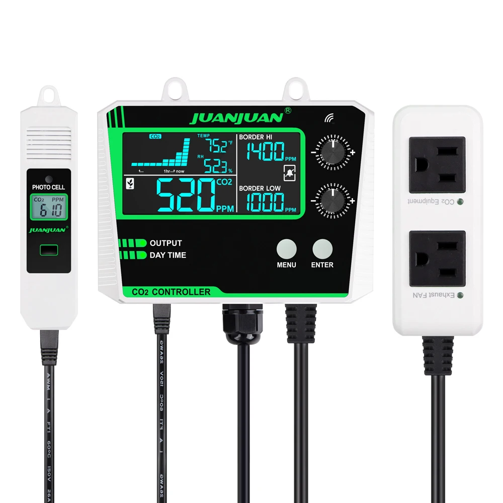 Controlador de CO2 de doble canal, Monitor de calidad del aire de 0 ~ 5000ppm, Control de concentración de CO2 LCD, regulador de dióxido de carbono para invernadero