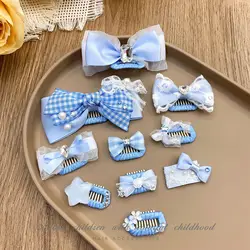 Clip BB a cuadros azul para mascotas, diadema para perros, pinza para el pelo para gatos, Yorkshire Marzis, decoración de perlas de diamante para perros, accesorios para cachorros