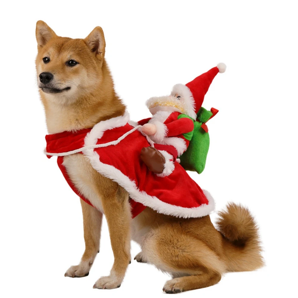 Ropa navideña para mascotas, disfraz de Papá Noel para montar, disfraz para fiesta de disfraces para perros y gatos pequeños y medianos - imagen 2