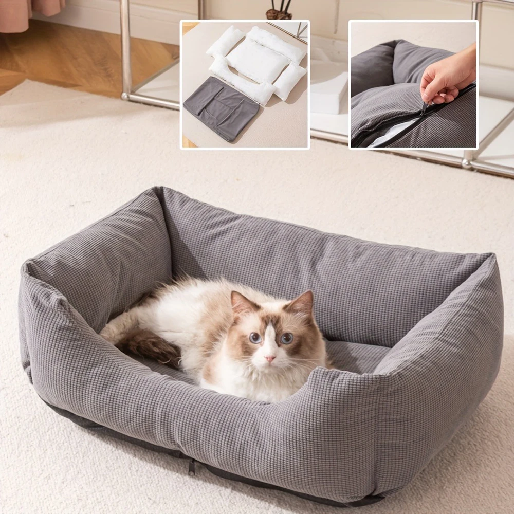 Colchón grueso de invierno para mascotas, nido de pana cálido para gatos, cama para perros con funda, cojín para dormir para cachorros pequeños, gatitos, Cuscino