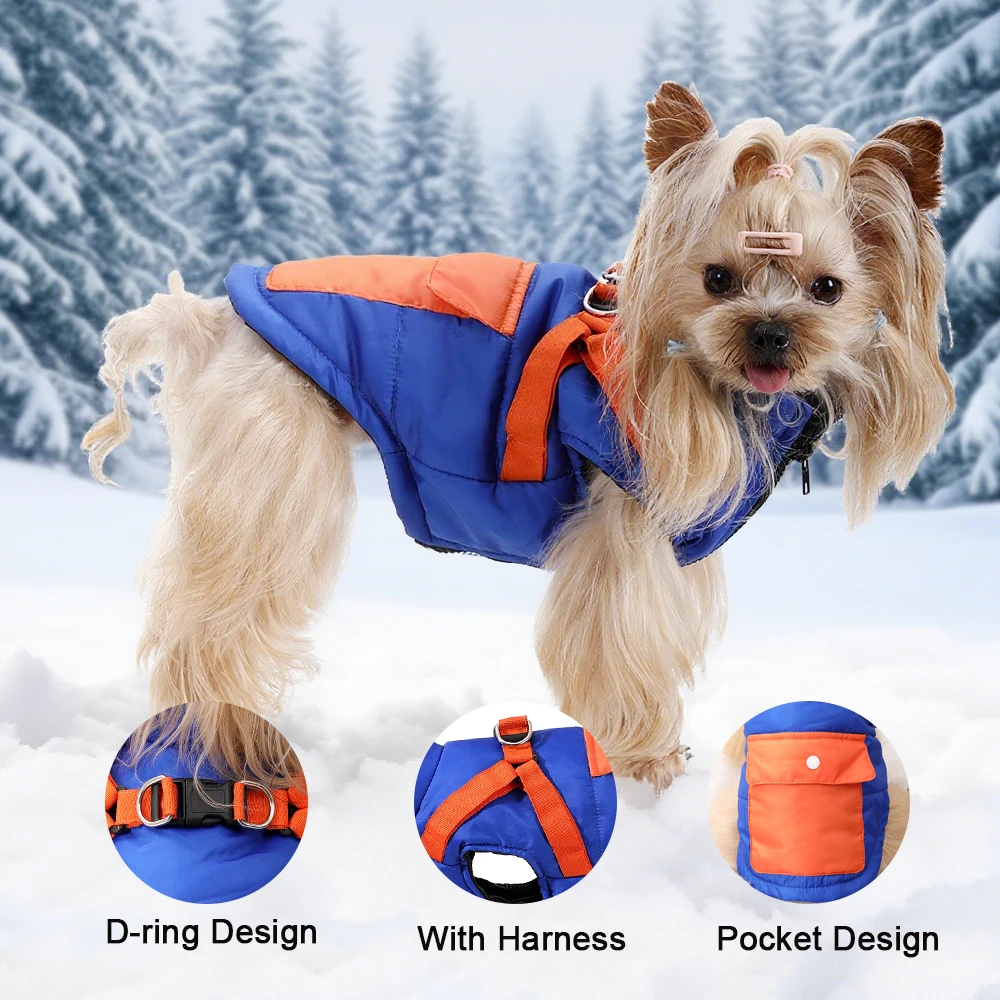 Otoño Invierno chaqueta para perros ropa para perros pequeños gato a prueba de viento lindo cachorro chaleco abrigo con arnés bolsillo Yorkie trajes ropa - imagen 3