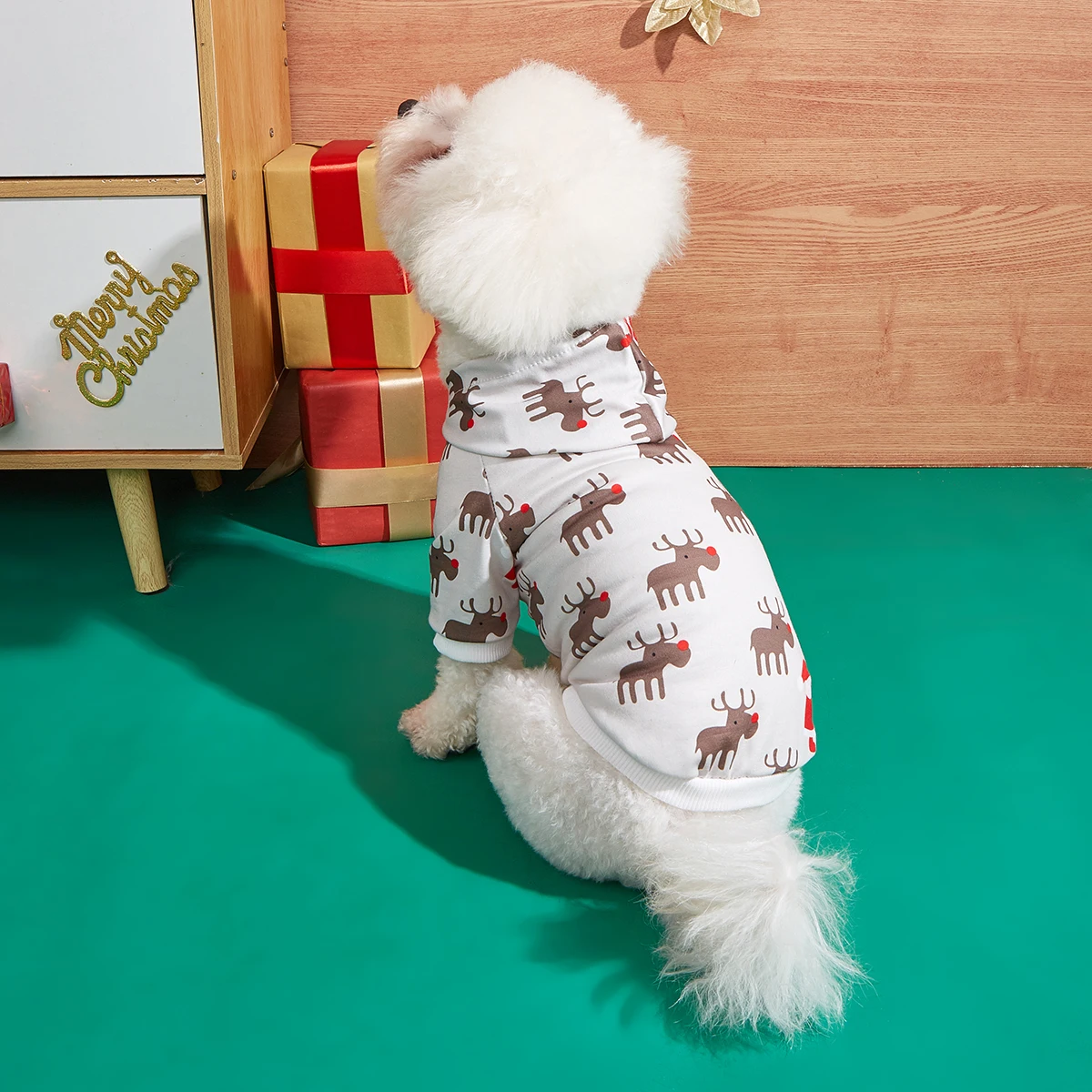 Sudadera con capucha para perro, camisas navideñas, ropa para perro, campana pequeña, alce, ropa estampada para perro, sudaderas para perro, ropa de Navidad con cuello alto para mascota Pu - imagen 3
