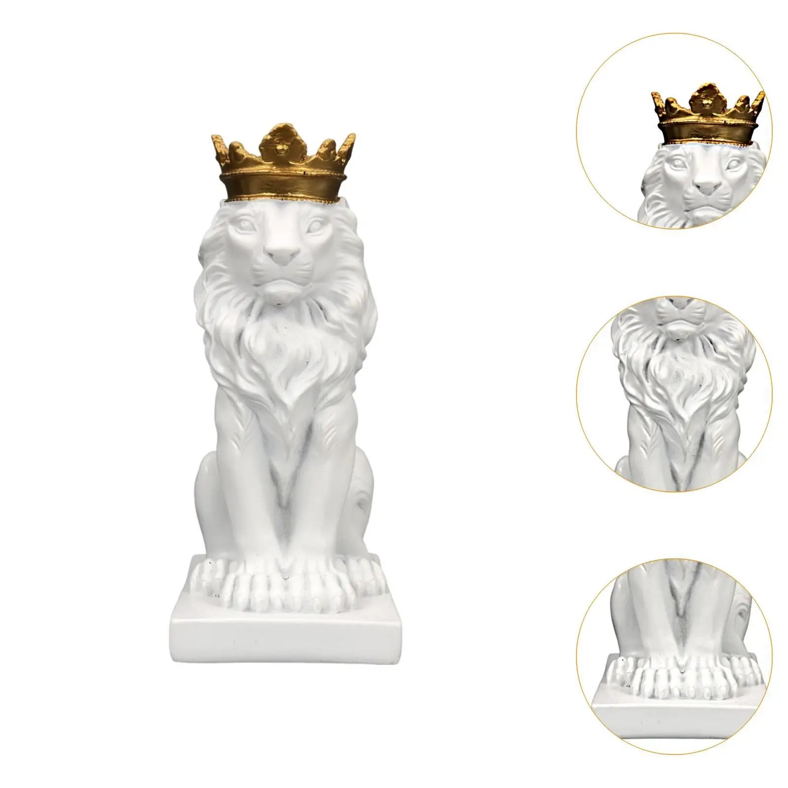 Lion with Crown Figurine Tabletop Ornament Handicraft Height 14.5cm Handmade Craft for Home Office Lightweight Multifunctional