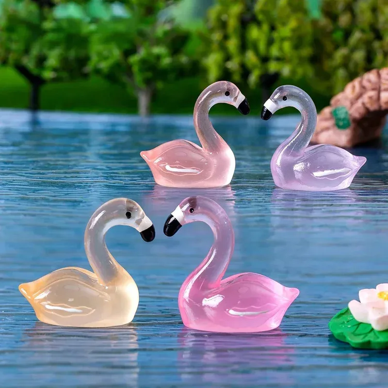 Figuras luminosas de cisne acuático, Mini decoración para pecera, accesorios para paisajismo de acuario que brillan en la oscuridad, 18 Uds. - imagen 3