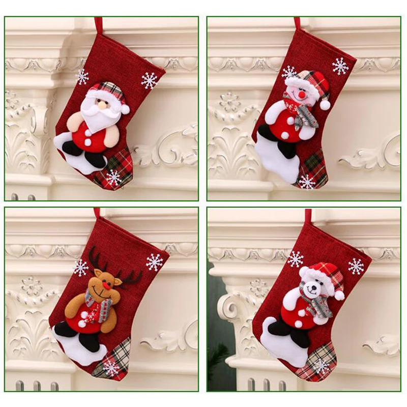 Calcetines navideños de Año Nuevo, bolsas de regalo de muñeco de nieve y oso de alce para regalos de fiesta en casa, adornos colgantes de árbol de Navidad para chimenea, decoración del hogar - imagen 4