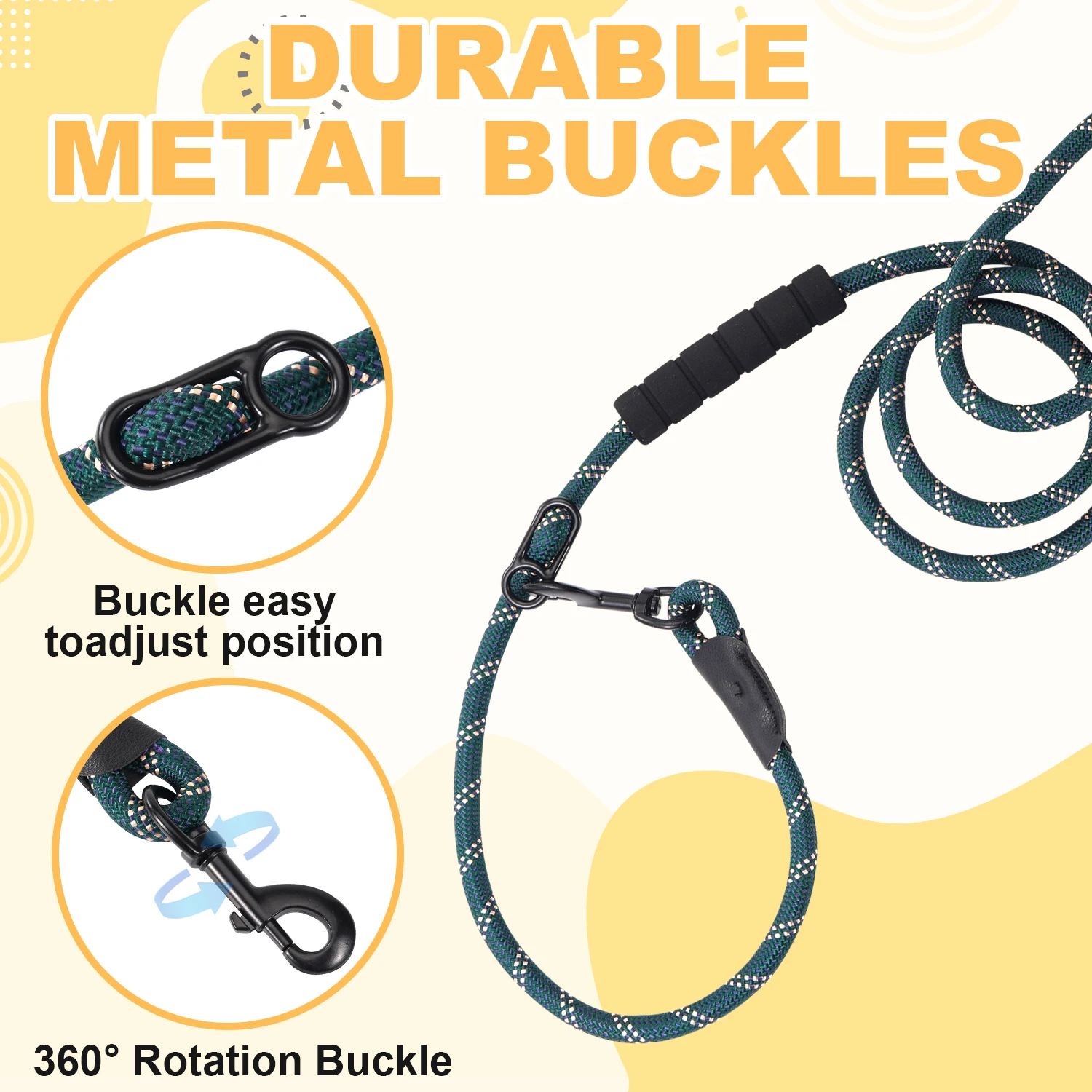 Correa para perros versátil y resistente con asa acolchada, fácil convertida a correas dobles, 7,5 pies, manos libres, cuerpo cruzado o cintura - imagen 4