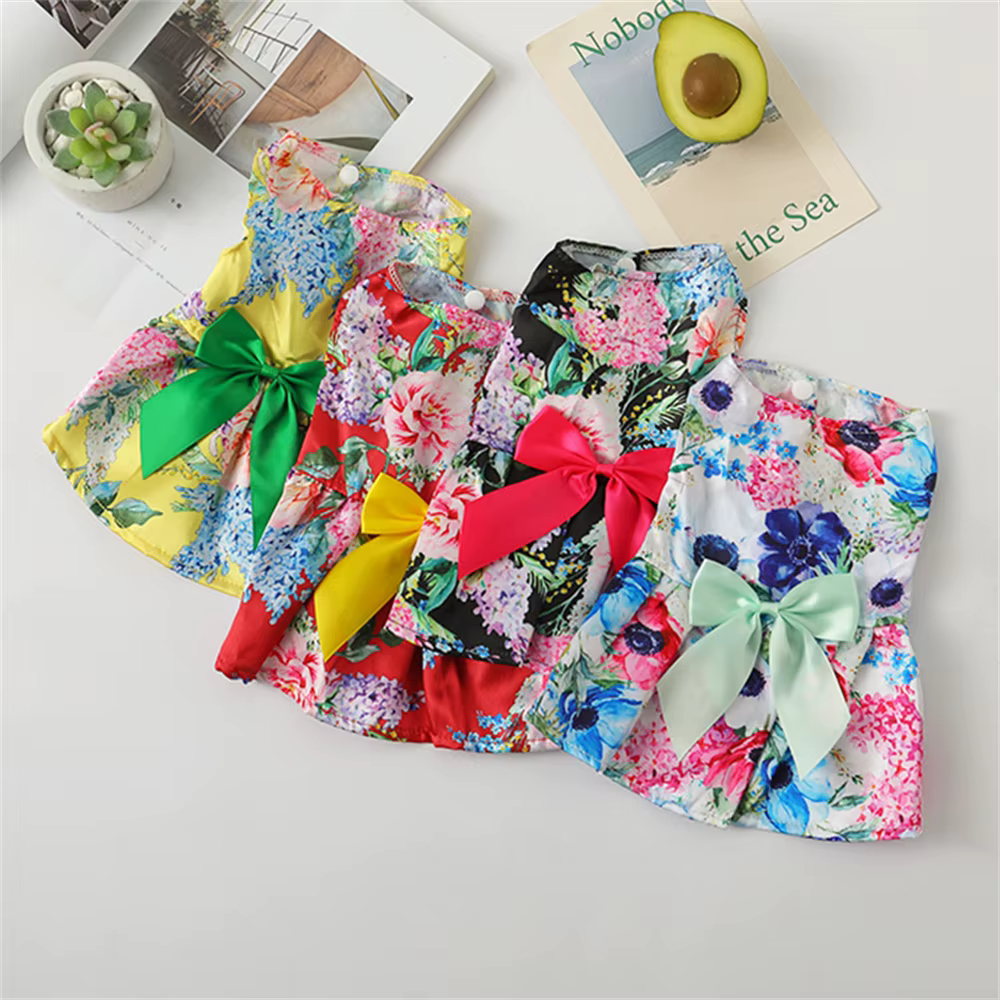 Vestido floral con lazo para gatos Sphynx y perros pequeños – Transpirable verano - imagen 3