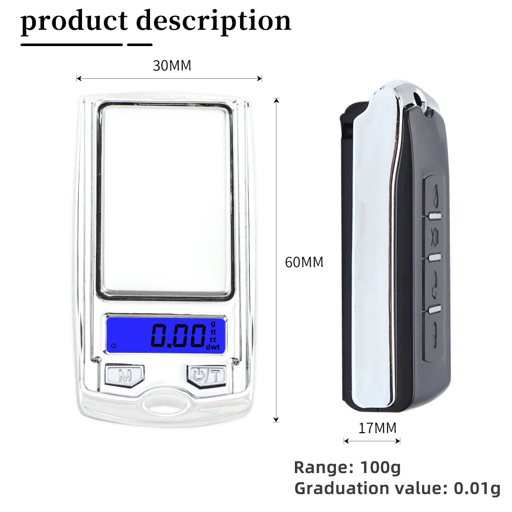 Mini báscula electrónica de 100g/200g, báscula Digital LCD con llave de bolsillo, báscula Digital de 0,01g, báscula de peso para joyería y gramos de oro - imagen 5