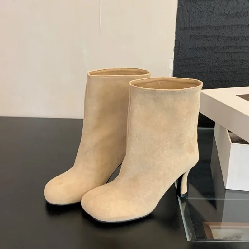 Botas hasta el tobillo para Mujer, zapatos de tacón fino concisos con punta redonda de alta calidad, Botas cortas Chelsea para Otoño e Invierno, zapatos para Mujer