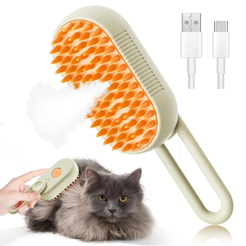 Cepillo De vapor 3 en 1 para mascotas, pulverizador eléctrico para pelo De gato y perro, boquilla De vapor De limpieza, SUMINISTROS De ASEO De masaje desesponjoso - imagen 5