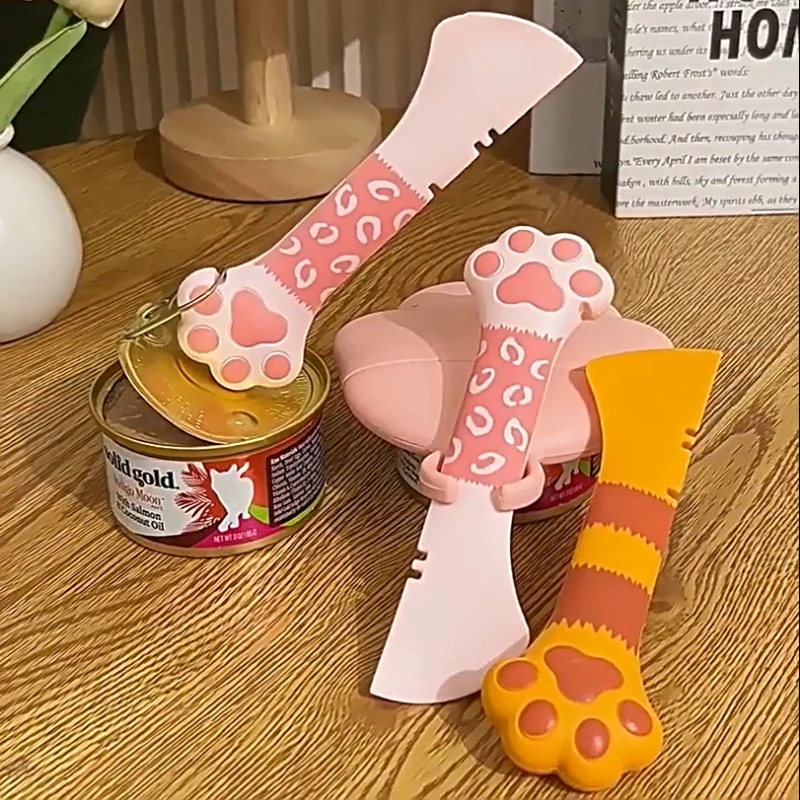 Cuchara 3 en 1 para comida de mascotas, abrelatas y batidora de alimentos con pata de gato, cuchara con mango largo para agitar comida húmeda y seca para perros y gatos, tapa de comida para gatos - imagen 3